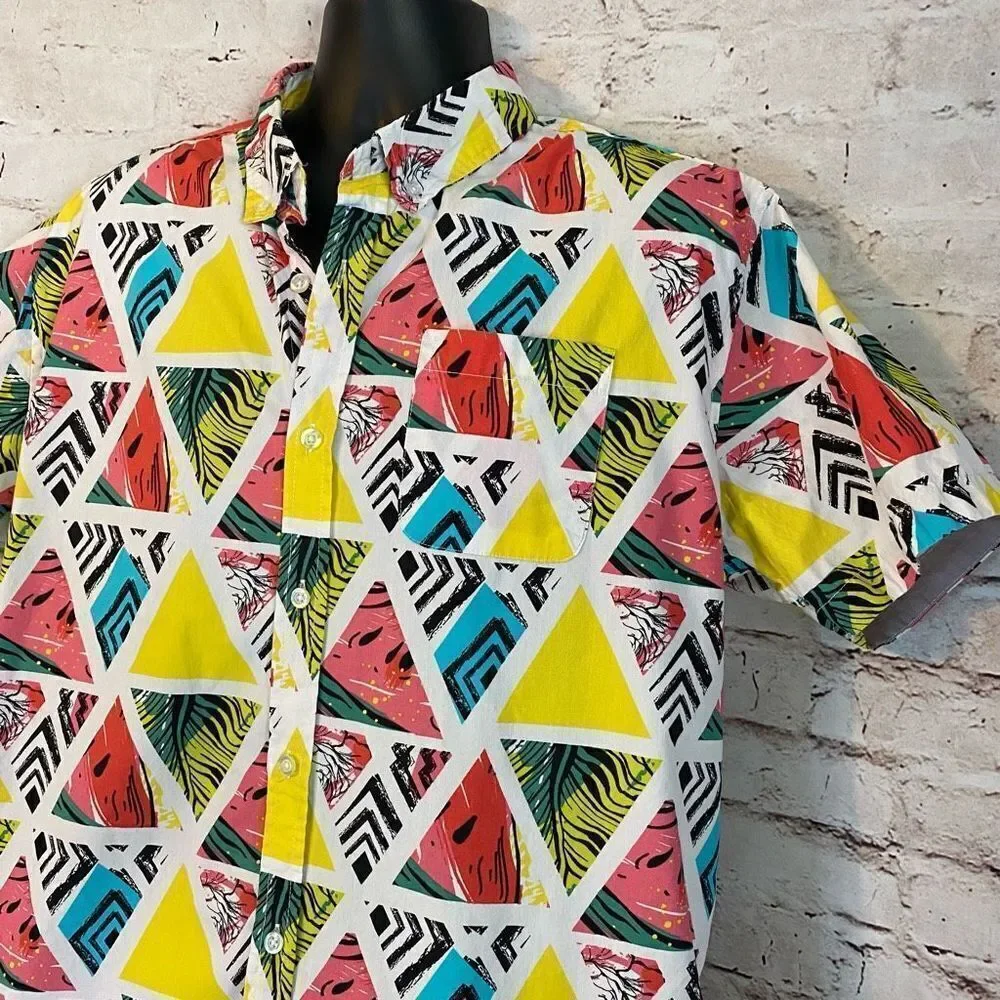 Massive Tropical Watermelon Set XL Button Down Elastic Short Triangle Print L - Picture 2 of 10